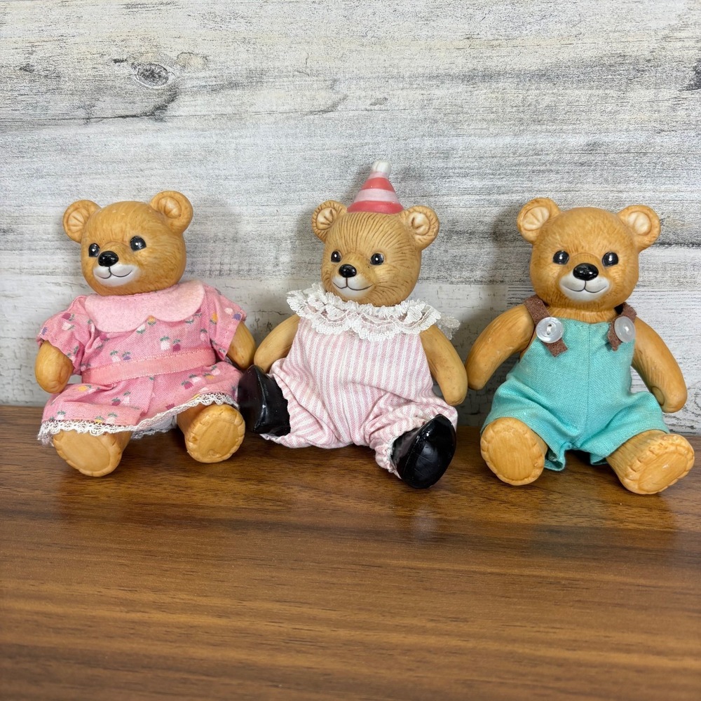 Vintage Homco Jointed Posable Baby Teddy Bears‎ Lot of Three Figurines